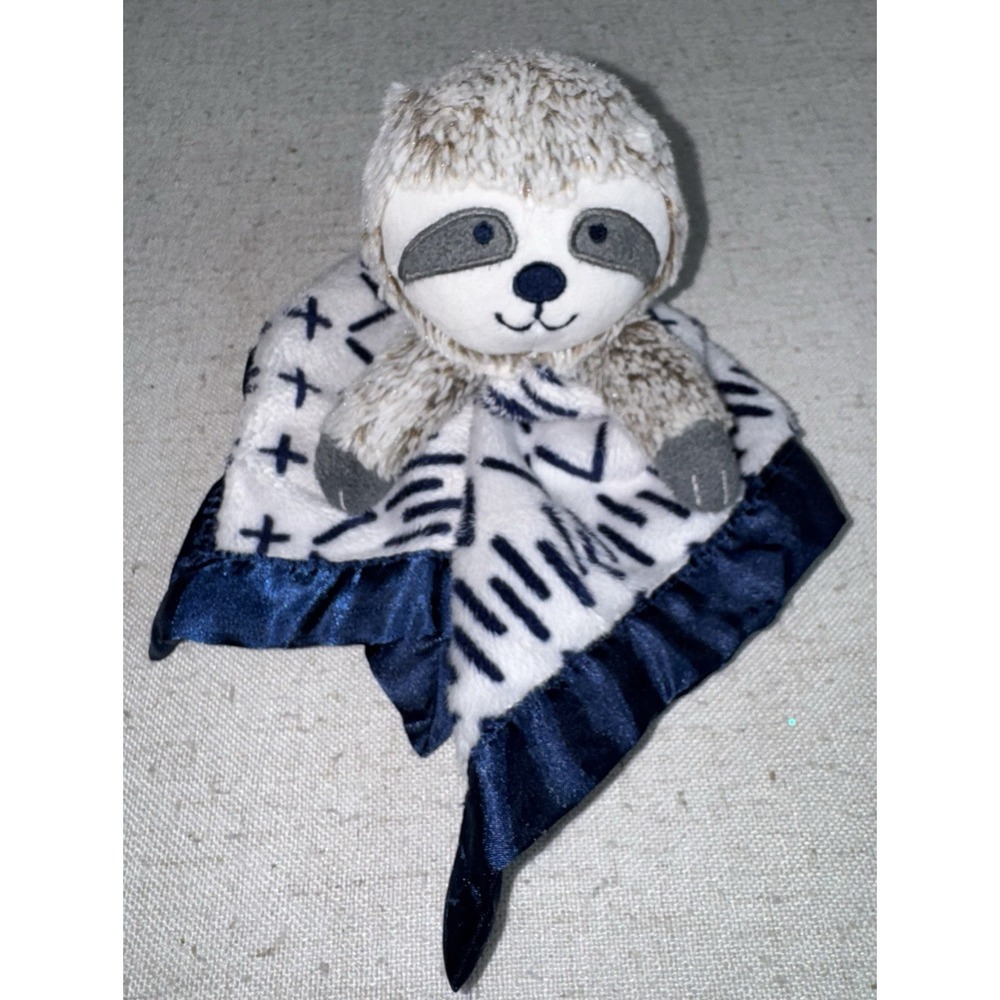 Cloud Island Sloth Security Blanket Baby Lovey Plush White Navy Blue Satin
